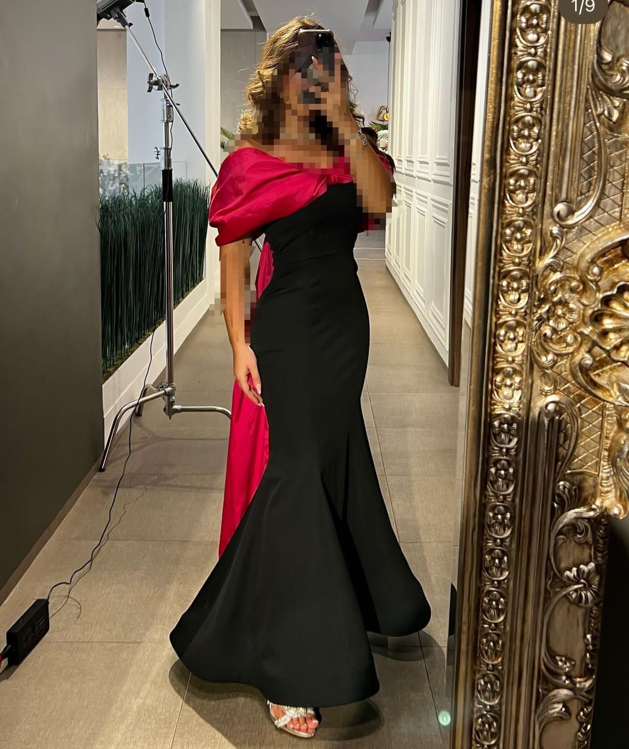فستان سهرة طويل مزيج من الأسود مع الأحمر أجمل فساتين السعودية