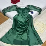 فستان-سهرة-طويل-أخضر-بأكمام